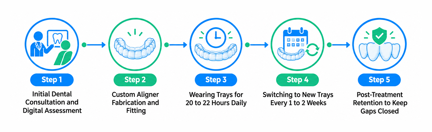 Step-by-Step Process of Fixing Gaps with Clear Teeth Aligners